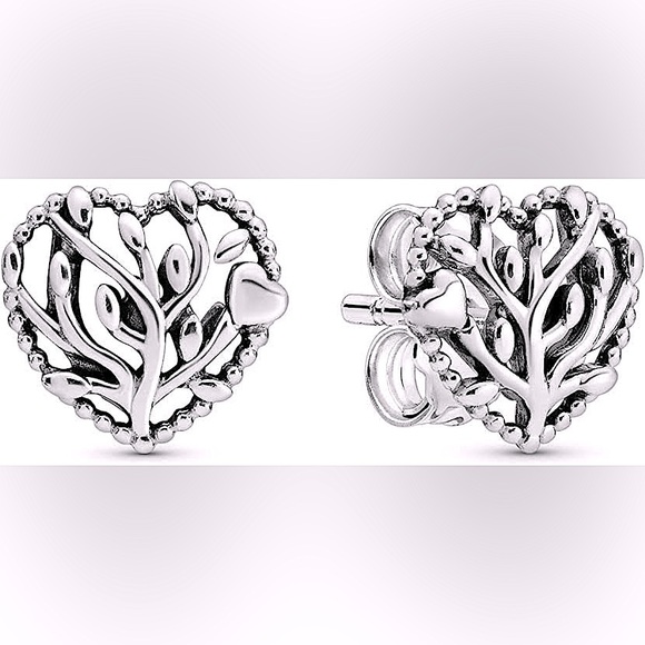 PANDORA | Family Tree Heart Stud Earrings | Preloved | Authentic - Picture 3 of 11